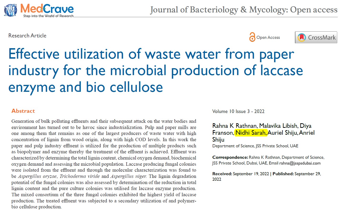 Research Published - Journal of Bacteriology & Mycology